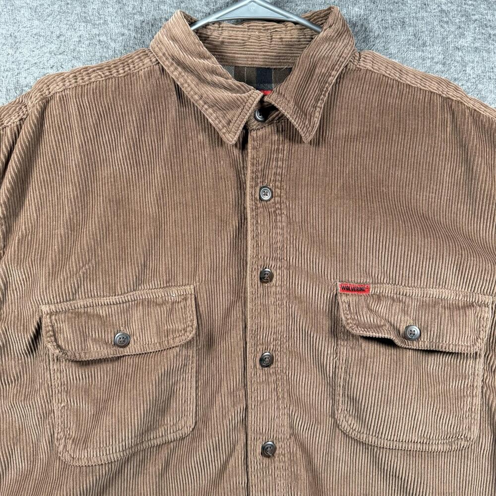 Wolverine Shirt Jacket Mens XL Brown Corduroy Plaid Lined Workwear Outdoor